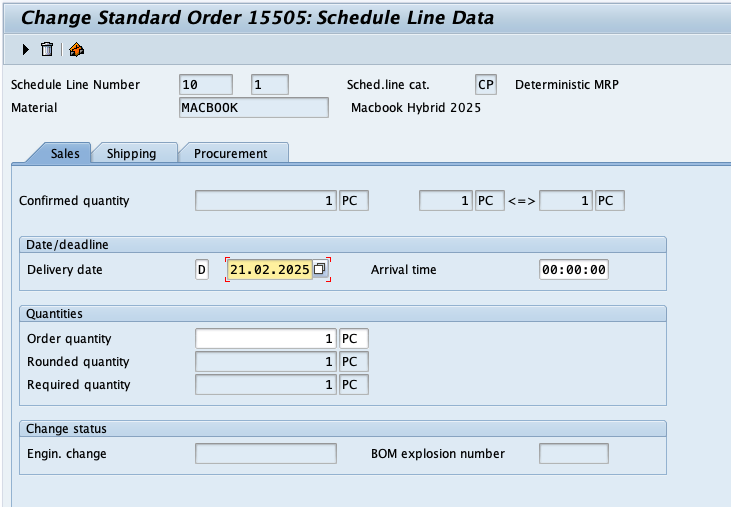 Structure of a Sales Order in SAP - Schedule line category data